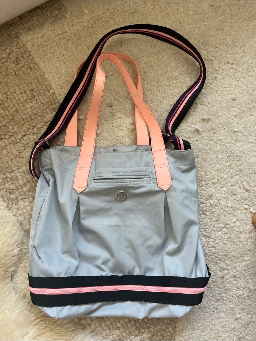 lululemon athletica Light Gray Tote with Pink Trim and Navy Straps
